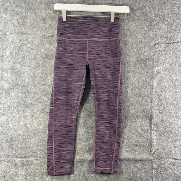 Athleta Leggings XXS Ultimate Capri Purple Striped High Rise Pocket Tight - Picture 2 of 11